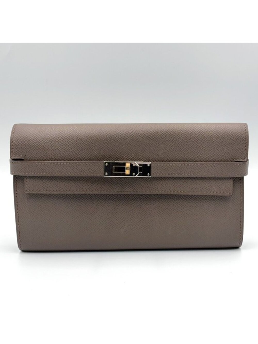 Hermes Kelly Too Go Veau Epsom Gray Beige Wallet Silver